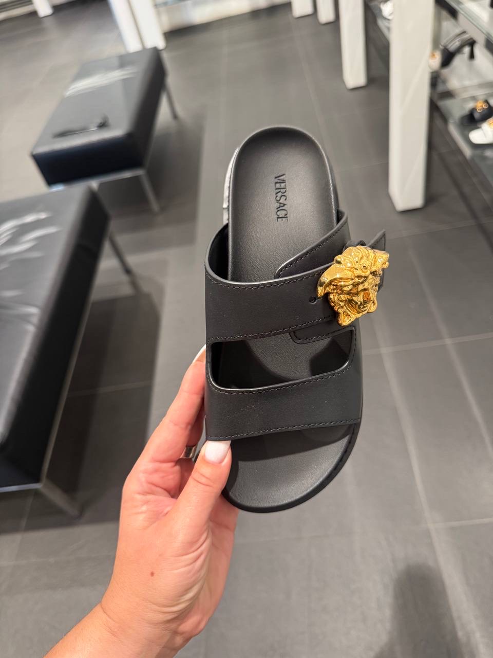 VERSACE Slides side view - Women's luxury Shoes