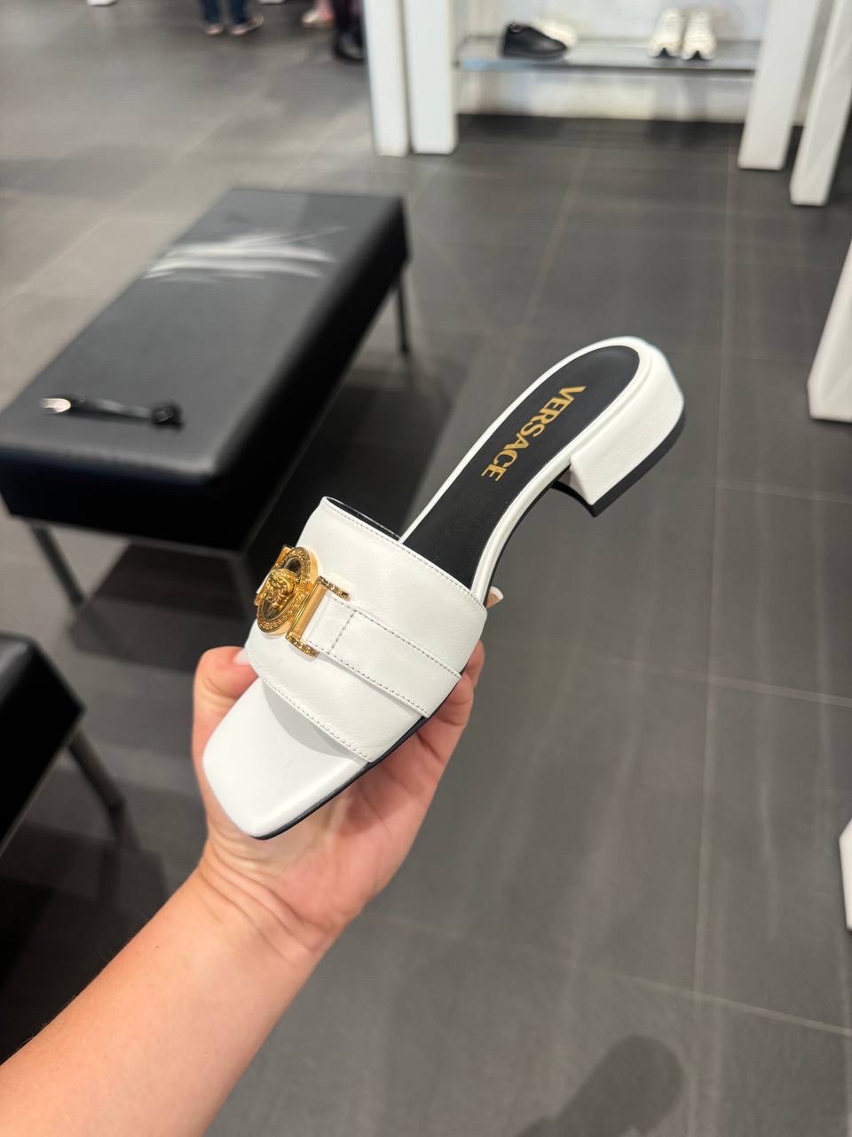 VERSACE Slides side view - Women's luxury Shoes