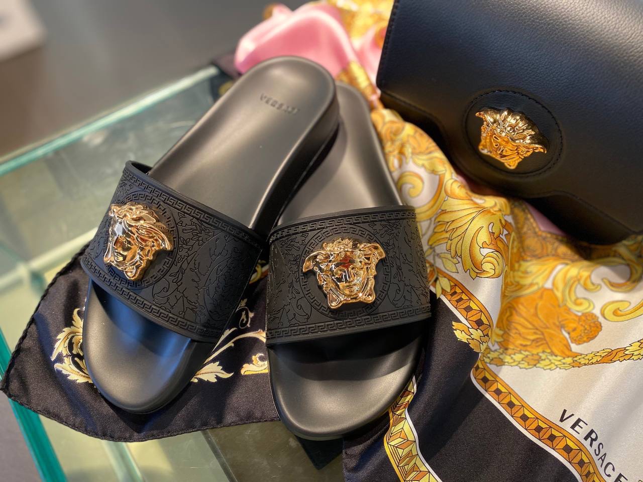 VERSACE Slides side view - Women's luxury Shoes