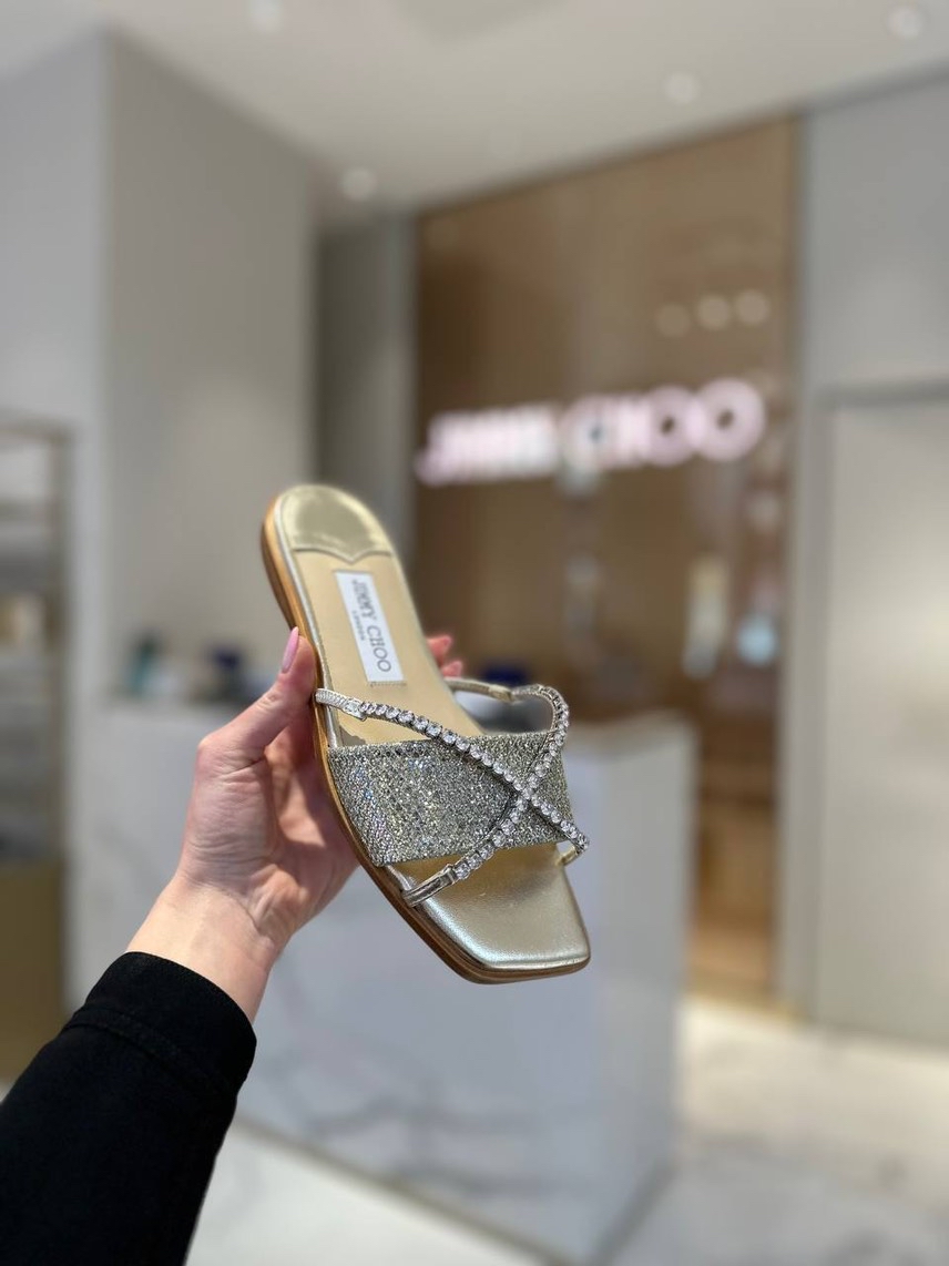 JIMMY CHOO Slides side view - Women's luxury Shoes