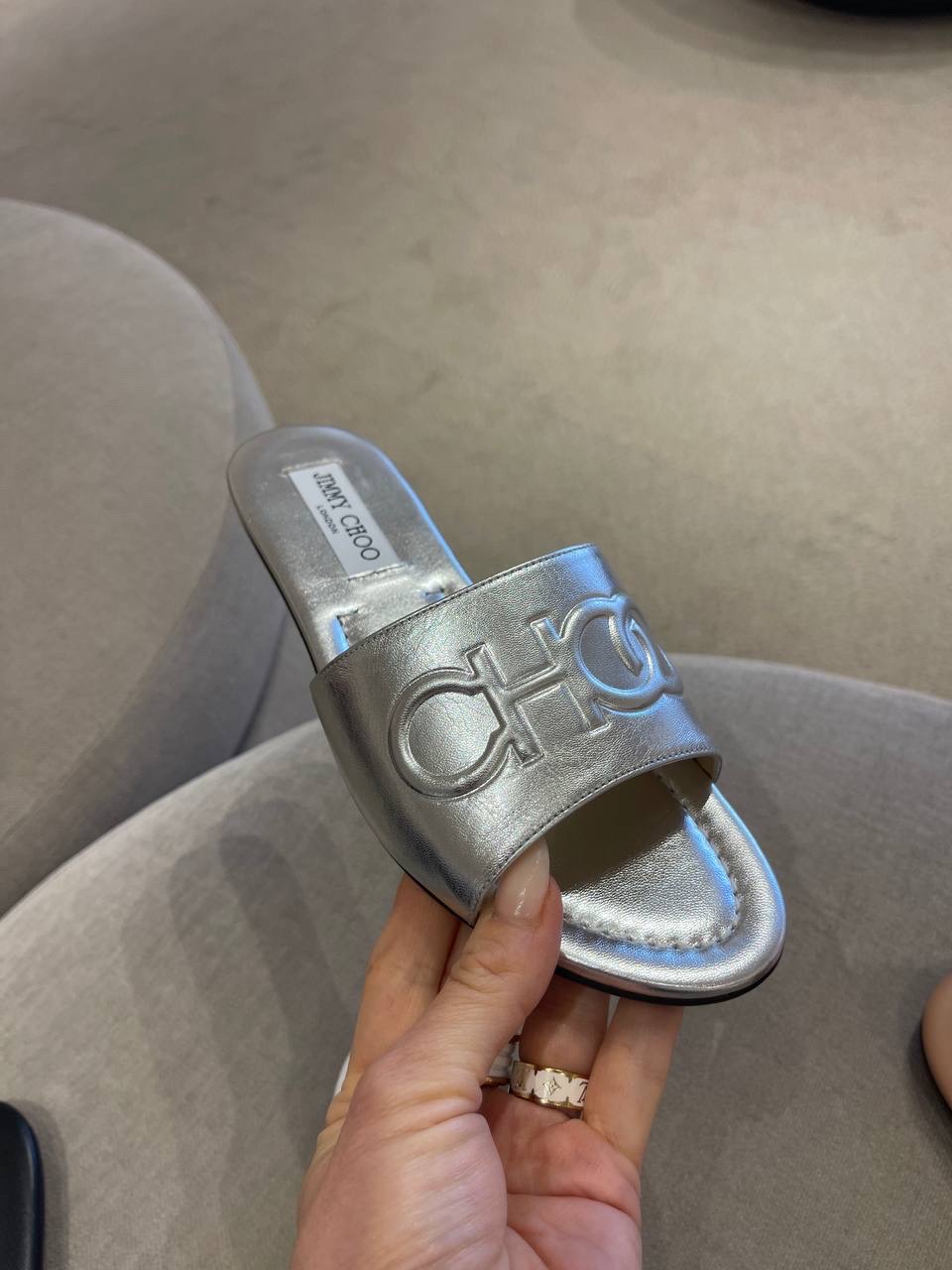 JIMMY CHOO Slides side view - Women's luxury Shoes