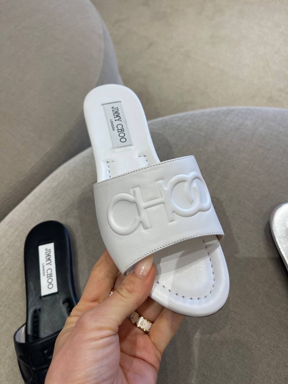 JIMMY CHOO Slides side view - Women's luxury Shoes