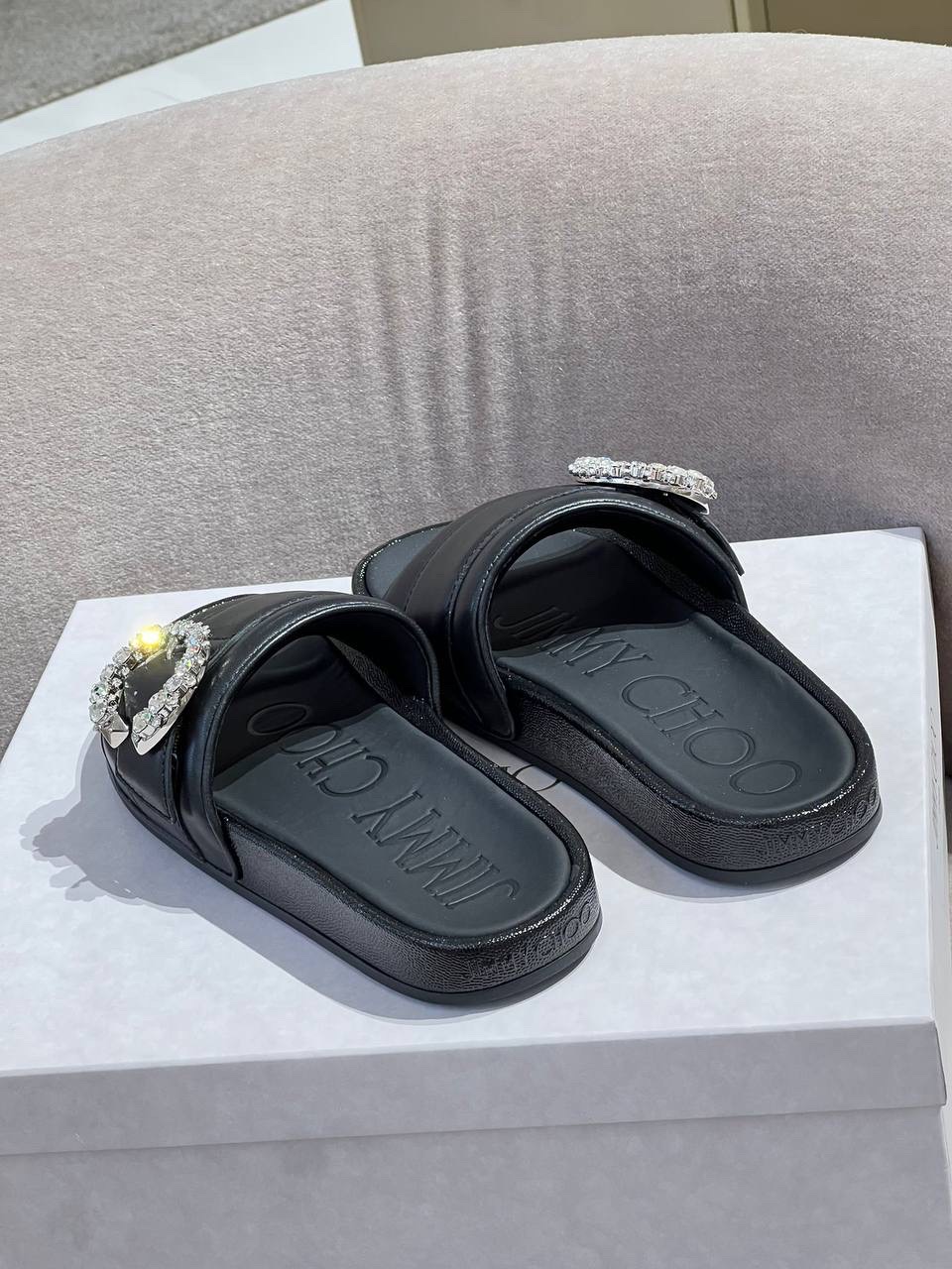 JIMMY CHOO Slides side view - Women's luxury Shoes