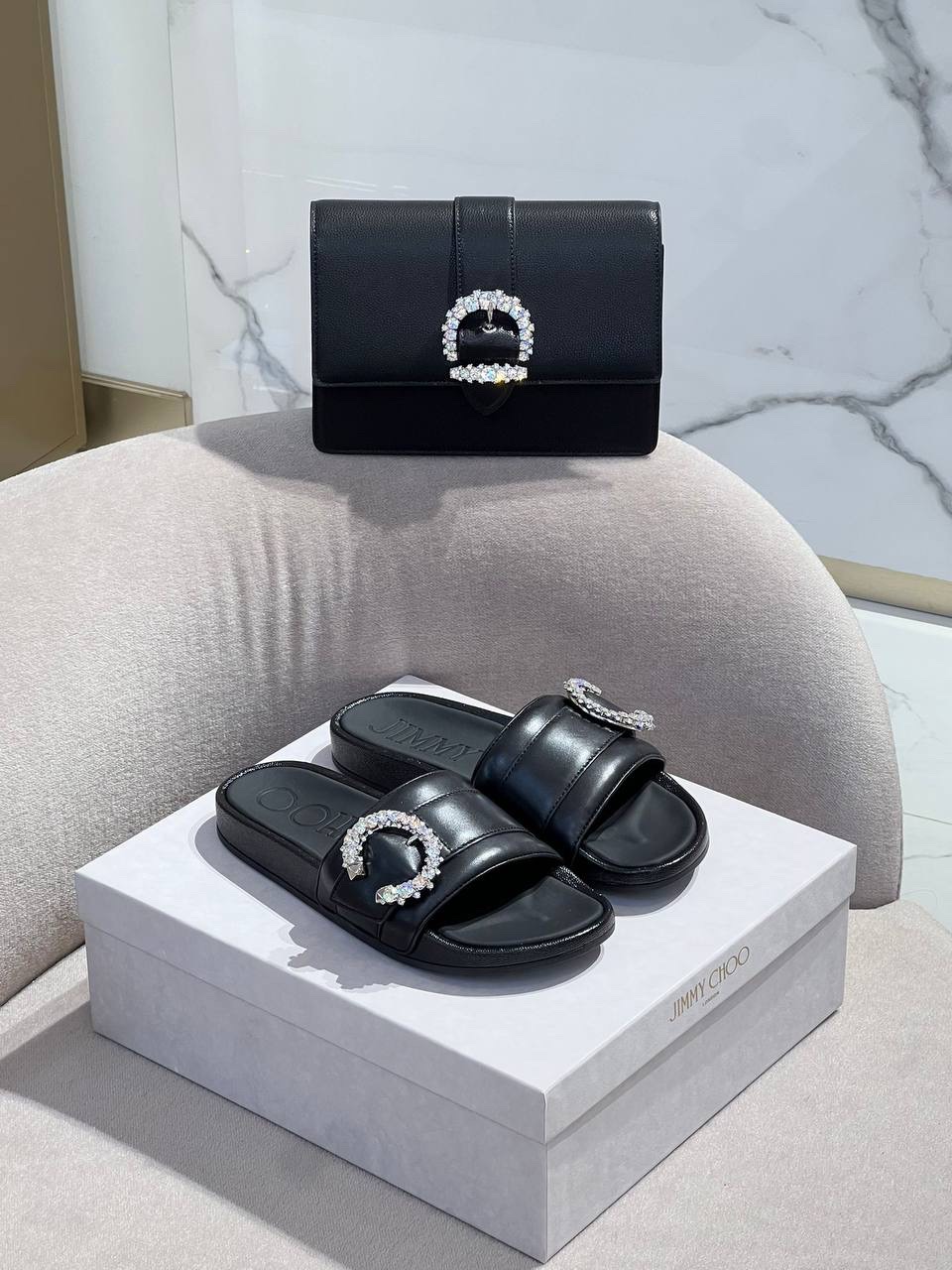 JIMMY CHOO Slides side view - Women's luxury Shoes