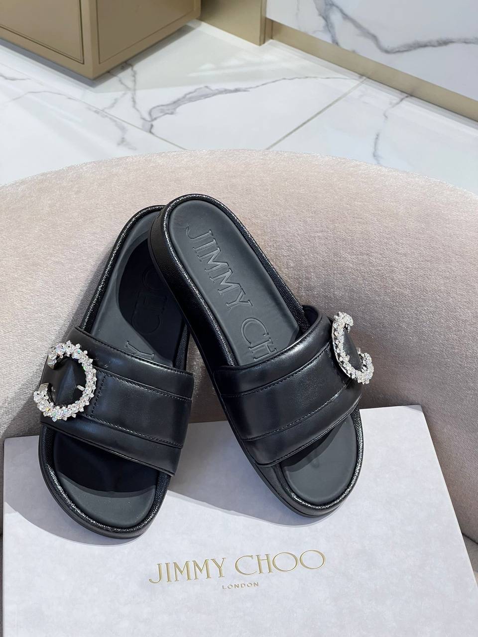 JIMMY CHOO Slides side view - Women's luxury Shoes