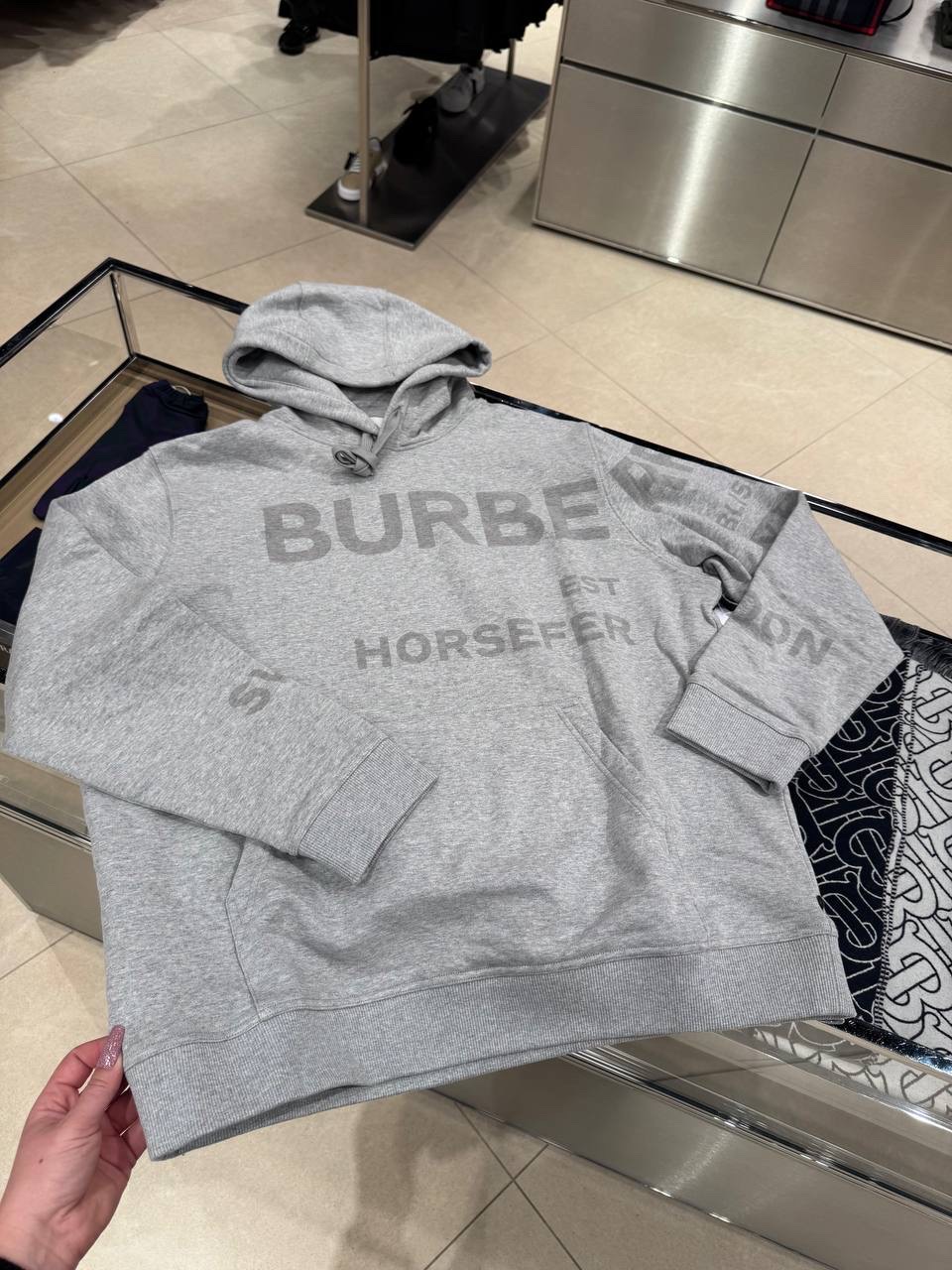 Cotton Hoodie Mens Grey Burberry Hoodie Burberry Hoodie Mens Grey - Main Image